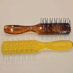 Set of 2 Lancome Hairbrushes Tortoiseshell & Yellow 7” Ball Tips Vented Vintage